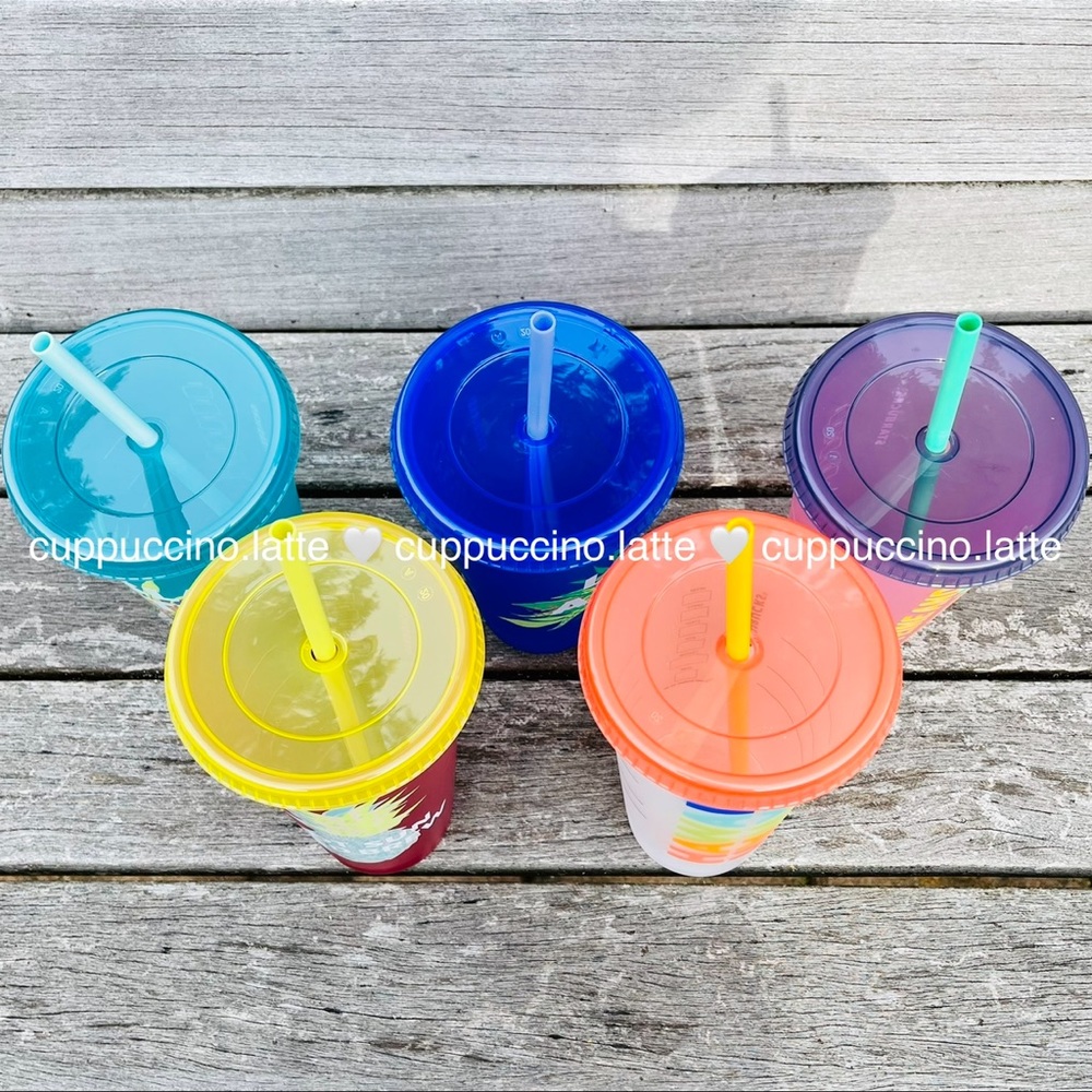 🌈NEW🌈Starbucks 2020 Hawaii Box of 5 Reusable Printed Cold Cups - Picture 3 of 11